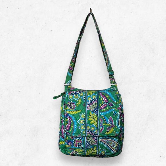 Vera Bradley "Emerald Paisley" Pattern Mailbag Crossbody Adjustable Shoulder Bag - Picture 1 of 10